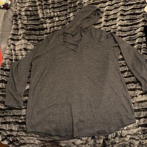 Grey waffle sweater with a hood